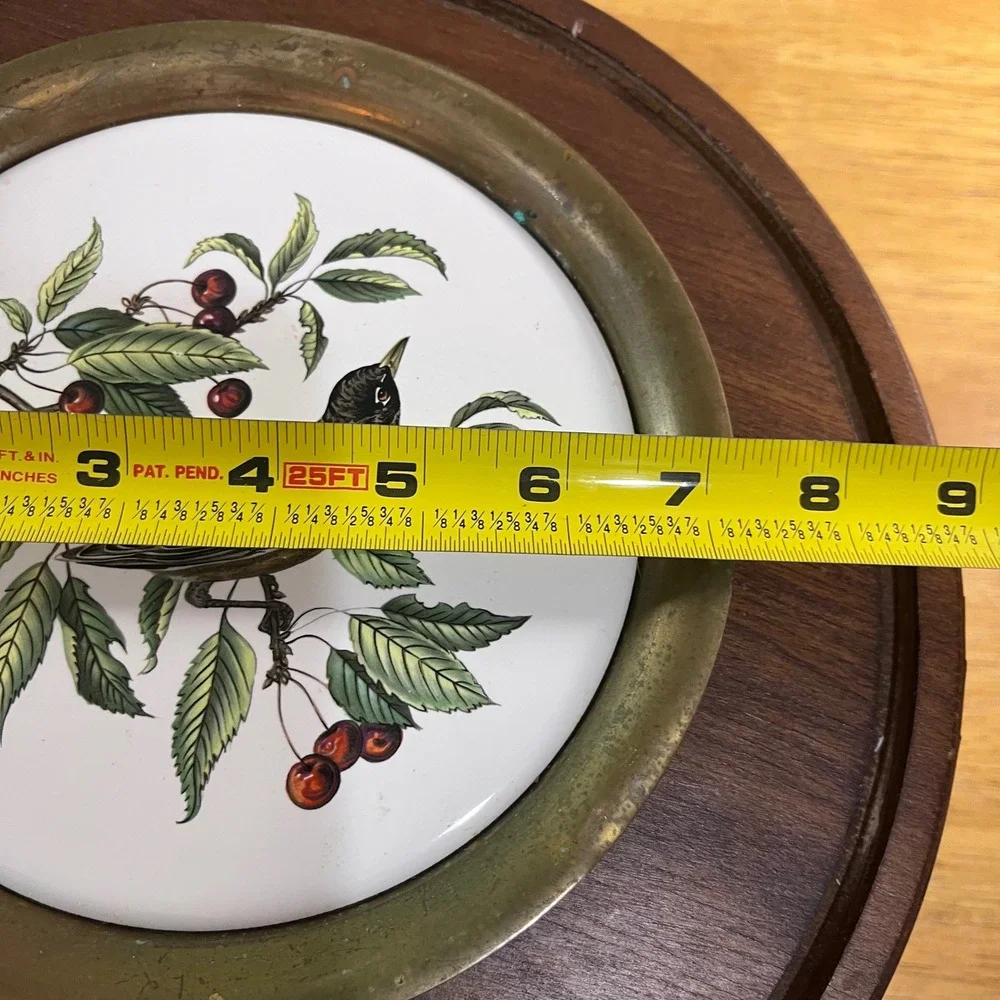 Vtg Metalsmiths of Virginia Solid Brass Bird & Cherries Wall Plaque 6